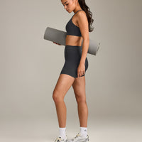 SoftMotion™ High Waisted Shorts 6" with Gray Logo | Coal