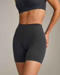 SoftMotion™ High Waisted Shorts 6" with Gray Logo | Coal