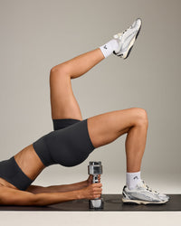 SoftMotion™ High Waisted Shorts 6" with Gray Logo | Coal