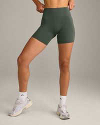 SoftMotion™ High Waisted Shorts 6" with Gray Logo | Dark Khaki