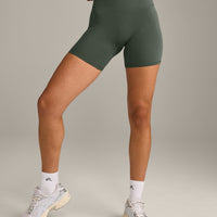 SoftMotion™ High Waisted Shorts 6" with Gray Logo | Dark Khaki
