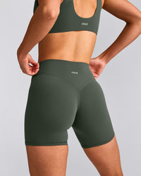 SoftMotion™ High Waisted Shorts 6" with Gray Logo | Dark Khaki
