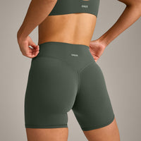 SoftMotion™ High Waisted Shorts 6" with Gray Logo | Dark Khaki