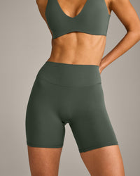 SoftMotion™ High Waisted Shorts 6" with Gray Logo | Dark Khaki