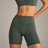 SoftMotion™ High Waisted Shorts 6" with Gray Logo | Dark Khaki