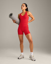 SoftMotion™ High Waisted Shorts 6" with Gray Logo | Fiery Red