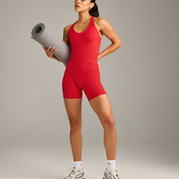 SoftMotion™ High Waisted Shorts 6" with Gray Logo | Fiery Red