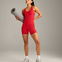 SoftMotion™ High Waisted Shorts 6" with Gray Logo | Fiery Red