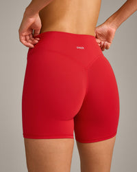 SoftMotion™ High Waisted Shorts 6" with Gray Logo | Fiery Red