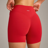 SoftMotion™ High Waisted Shorts 6" with Gray Logo | Fiery Red