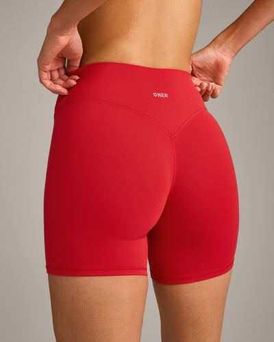 SoftMotion™ High Waisted Shorts 6" with Gray Logo | Fiery Red