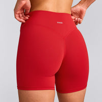 SoftMotion™ High Waisted Shorts 6" with Gray Logo | Fiery Red