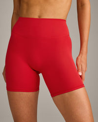 SoftMotion™ High Waisted Shorts 6" with Gray Logo | Fiery Red