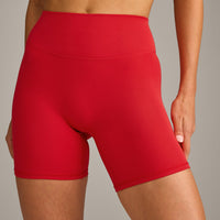 SoftMotion™ High Waisted Shorts 6" with Gray Logo | Fiery Red