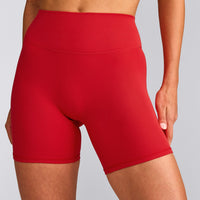 SoftMotion™ High Waisted Shorts 6" with Gray Logo | Fiery Red