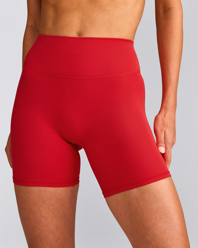 SoftMotion™ High Waisted Shorts 6" with Gray Logo | Fiery Red