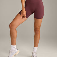 SoftMotion™ High Waisted Shorts 6" with Gray Logo | Velvet Mocha