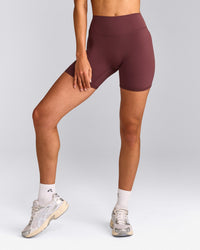 SoftMotion™ High Waisted Shorts 6" with Gray Logo | Velvet Mocha