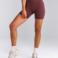 SoftMotion™ High Waisted Shorts 6" with Gray Logo | Velvet Mocha