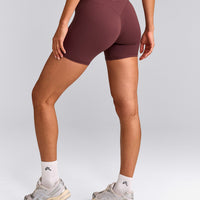 SoftMotion™ High Waisted Shorts 6" with Gray Logo | Velvet Mocha