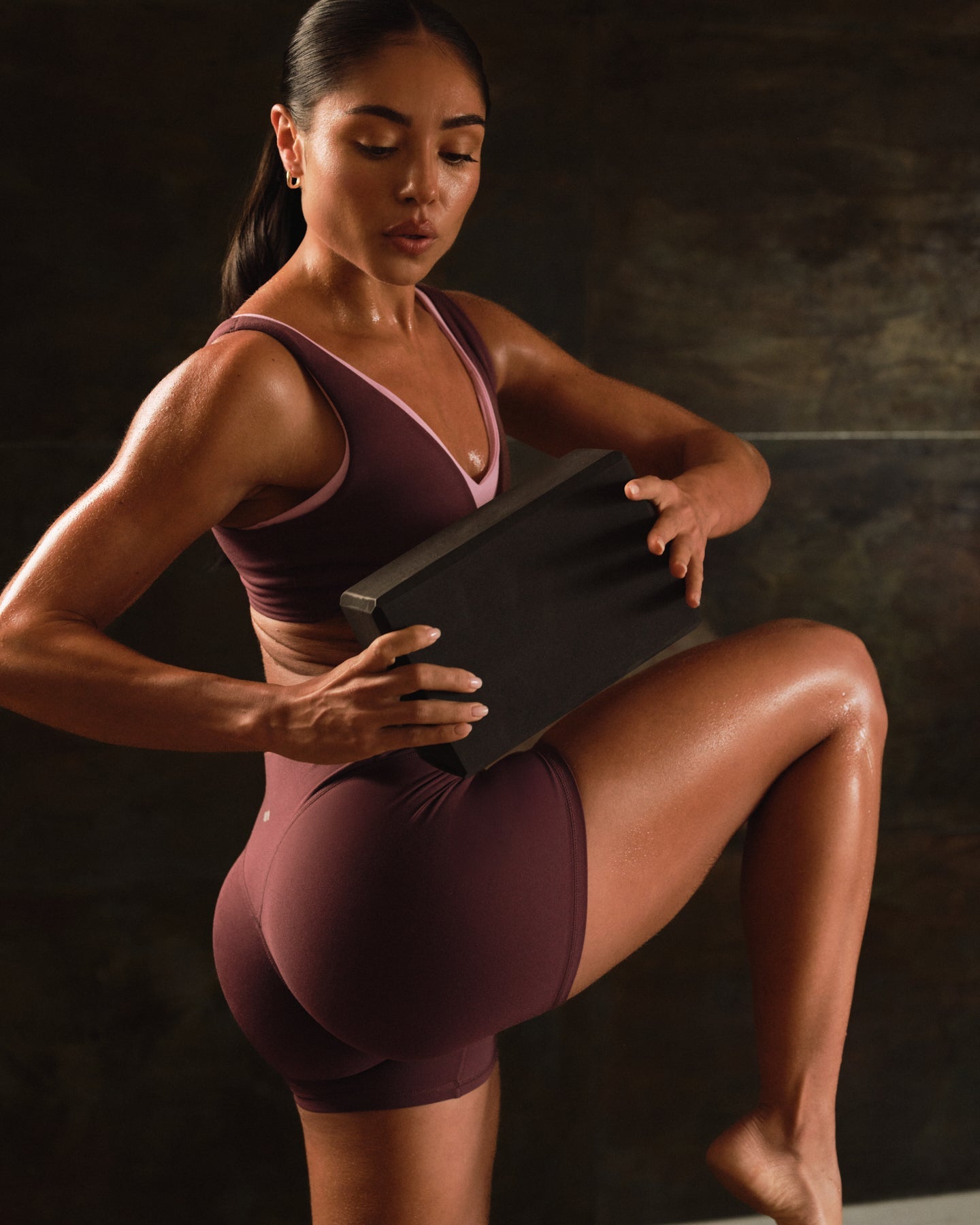 SoftMotion™ High Waisted Shorts 6" with Gray Logo | Velvet Mocha