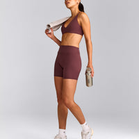 SoftMotion™ High Waisted Shorts 6" with Gray Logo | Velvet Mocha