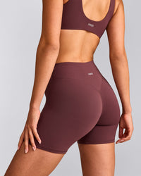 SoftMotion™ High Waisted Shorts 6" with Gray Logo | Velvet Mocha