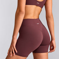 SoftMotion™ High Waisted Shorts 6" with Gray Logo | Velvet Mocha