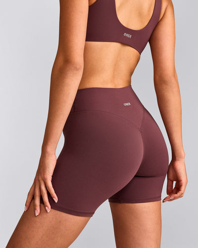 SoftMotion™ High Waisted Shorts 6" with Gray Logo | Velvet Mocha