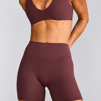 SoftMotion™ High Waisted Shorts 6" with Gray Logo | Velvet Mocha