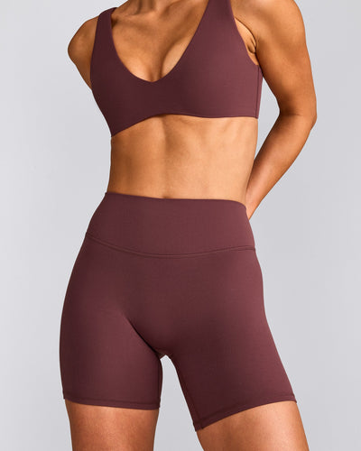 SoftMotion™ High Waisted Shorts 6" with Gray Logo | Velvet Mocha