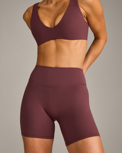 SoftMotion™ High Waisted Shorts 6" with Gray Logo | Velvet Mocha