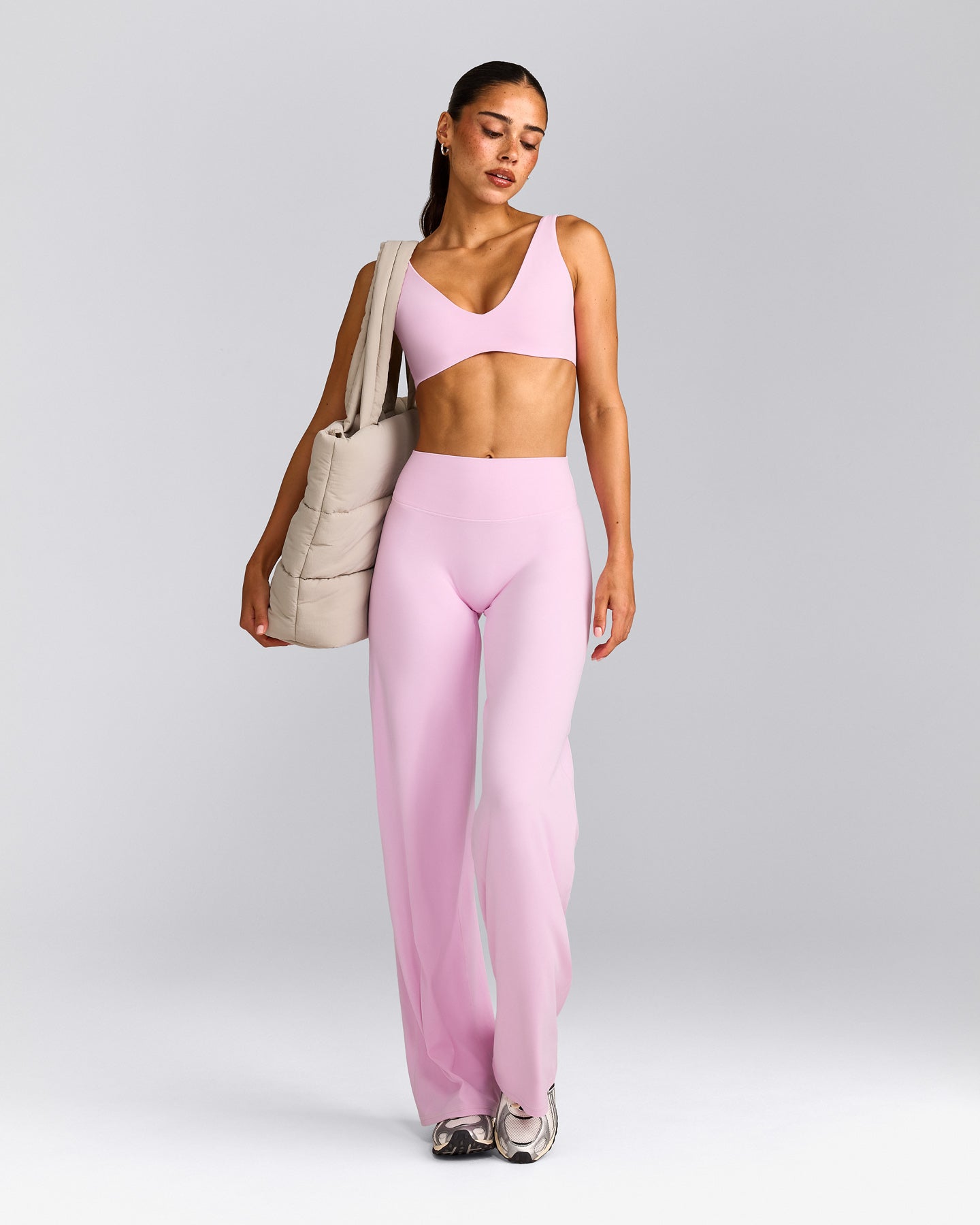 SoftMotion™ Straight Leg Pants with Gray Logo | Chalk Pink