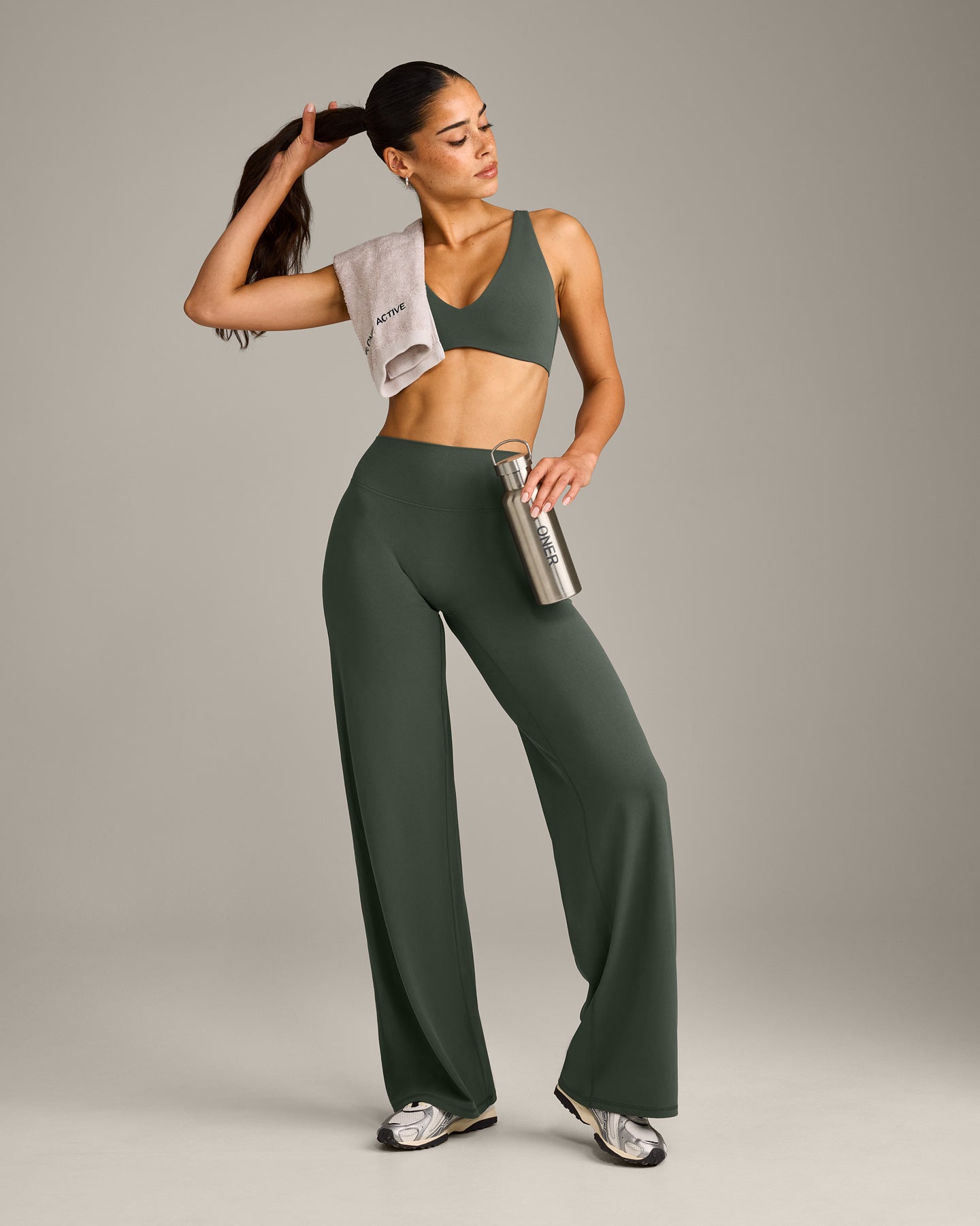 SoftMotion™ Straight Leg Bottoms with Gray Logo | Dark Khaki