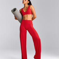 SoftMotion™ Straight Leg Pants with Gray Logo | Fiery Red