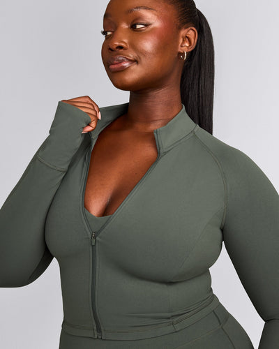 SoftMotion™ Mid Jacket with Gray Logo | Dark Khaki