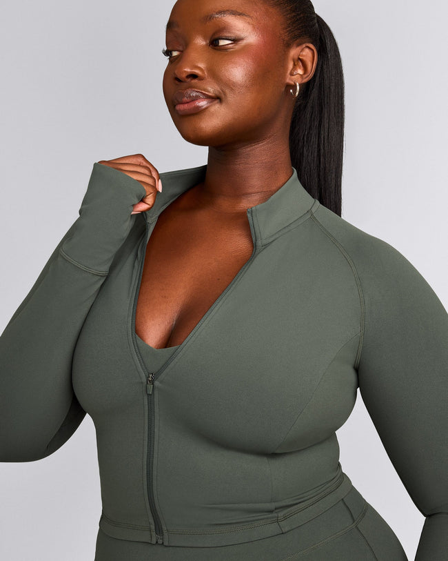 SoftMotion™ Mid Jacket with Gray Logo | Dark Khaki