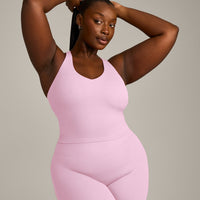 SoftMotion™ Racer Back Mid Vest with Built in Bra Shelf with Gray Logo | Chalk Pink