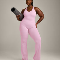 SoftMotion™ Racer Back Mid Vest with Built in Bra Shelf with Gray Logo | Chalk Pink