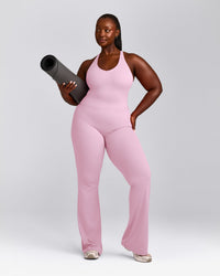 SoftMotion™ Racer Back Mid Tank Top with Built in Bra Shelf with Gray Logo | Chalk Pink