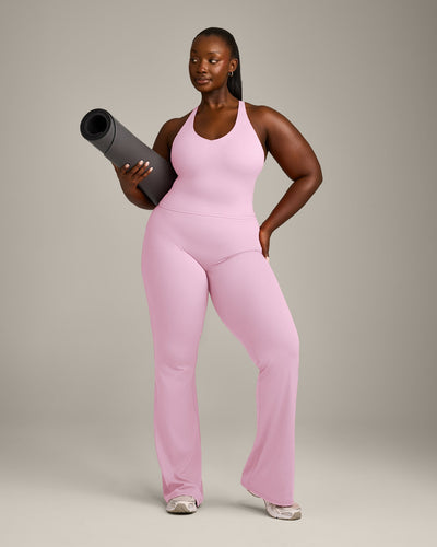 SoftMotion™ Racer Back Mid Vest with Built in Bra Shelf with Gray Logo | Chalk Pink