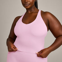 SoftMotion™ Racer Back Mid Vest with Built in Bra Shelf with Gray Logo | Chalk Pink