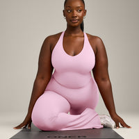 SoftMotion™ Racer Back Mid Vest with Built in Bra Shelf with Gray Logo | Chalk Pink