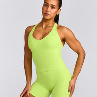 SoftMotion™ Racer Back Mid Tank Top with Built in Bra Shelf with Gray Logo | Citrus Green