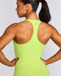 SoftMotion™ Racer Back Mid Tank Top with Built in Bra Shelf with Gray Logo | Citrus Green