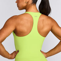 SoftMotion™ Racer Back Mid Tank Top with Built in Bra Shelf with Gray Logo | Citrus Green