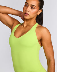 SoftMotion™ Racer Back Mid Tank Top with Built in Bra Shelf with Gray Logo | Citrus Green