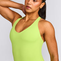 SoftMotion™ Racer Back Mid Tank Top with Built in Bra Shelf with Gray Logo | Citrus Green