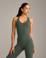 SoftMotion™ Racer Back Mid Vest with Built in Bra Shelf with Gray Logo | Dark Khaki