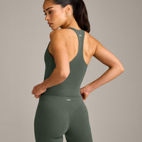 SoftMotion™ Racer Back Mid Vest with Built in Bra Shelf with Gray Logo | Dark Khaki